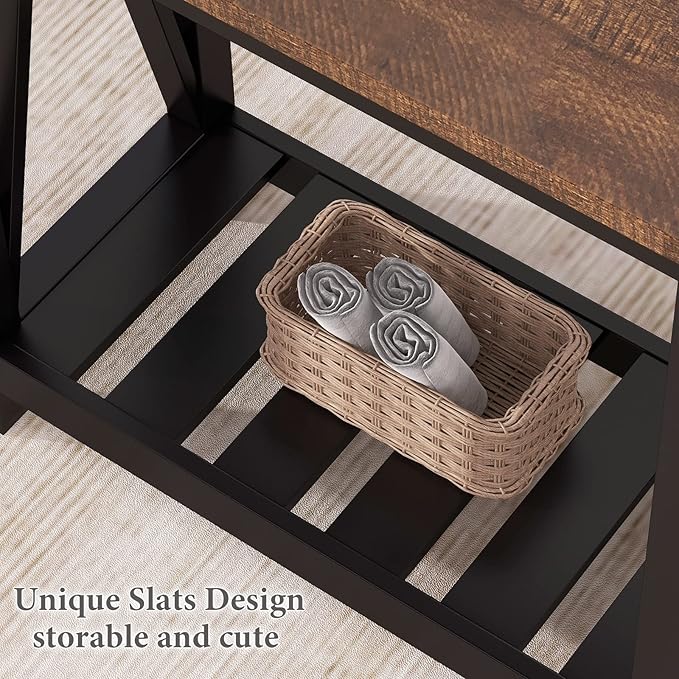 ChooChoo Farmhouse End Table, Rustic Vintage Narrow End Side Table with Storage Shelf for Small Spaces, Nightstand Sofa Table for Living Room, Bedroom Black