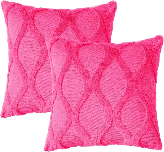 decorUhome Throw Pillow Covers 26x26 Inch Set of 2, Soft Plush Faux Fur Wool Hot Pink Couch Pillow Covers, Decorative Neutral Pillow Cases for Bed Sofa Living Room Home Decor