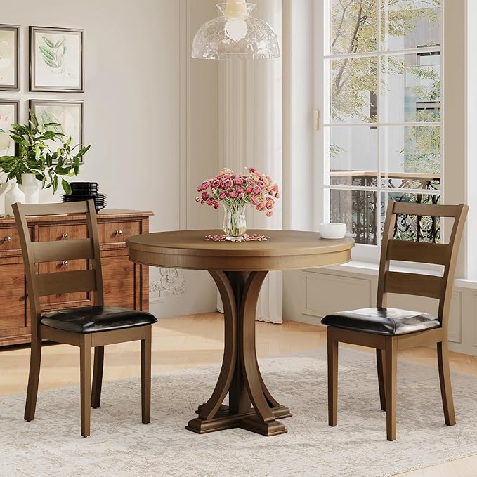 COLAMY Upholstered Dining Chairs Set of 6, PU Leather Ladder High Back Dining Room Kitchen Side Chair with Adjustable Foot Pegs, Dark Brown