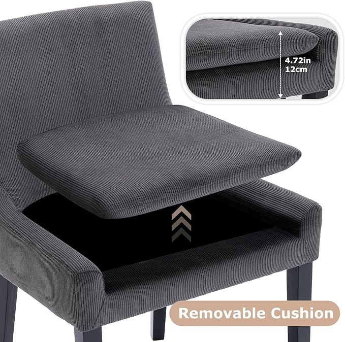 COLAMY Modern Dining Chairs Set of 6, Upholstered Corduroy Accent Side Leisure Chairs with Mid Back and Wood Legs for Living Room/Dining Room-Grey