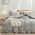 BESTOUCH Duvet Cover Set 100% Washed Cotton Linen Feel Super Soft Comfortable Chic Lightweight 2 PCs Home Bedding Set Solid Light Grey Twin/Twin XL