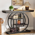 Tribesigns 41.3" Console Table, Industrial 4-Tier Sofa Table Entryway Table with Circle Base, Narrow Wood Accent Tables with Storage Shelves for Living Room, Hallway, Foyer, Charcoal Black