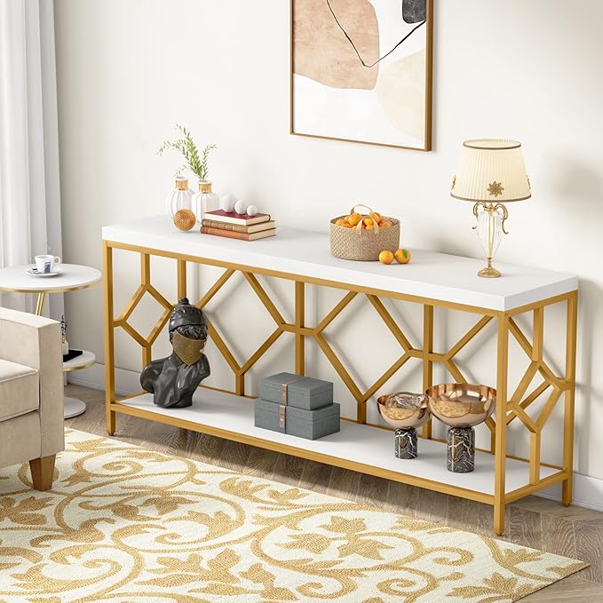 Tribesigns 71 Inch Extra Long Sofa Table, Narrow Long Sofa Console Tables Behind Couch Table with Open Storage Shelf