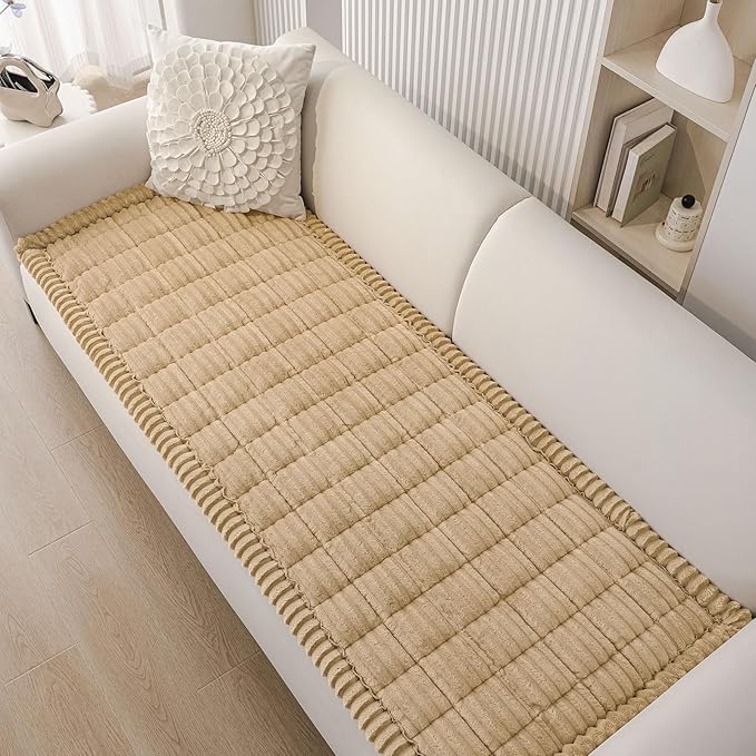 Smiry Couch Cover for Dogs Washable, Non Slip Fuzzy Pet Couch Covers for 3 Cushion Sofa Pet Friendly, Thick Soft Sofa Slipcovers Cushion Protector (Camel, 27.6" x 82.7")