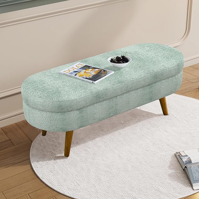 NicBex Ottoman Bench with Storage for Bedroom, 43.5" Upholstered End of Bed Bench with Rubber Wood Legs, Linen Storage Bench for Living Room or Entryway,