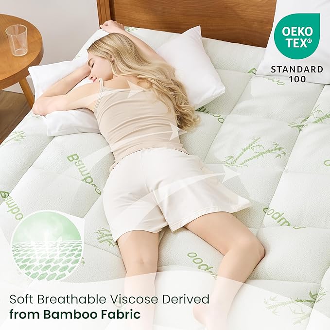 Love's cabin Twin Mattress Topper, Rayon Derived from Bamboo, 900 GSM Breathable Mattress Topper Pad, Thick Pillow Top Mattress Pad Stretches up with 8"-20" Deep Pocket(39"x75"), Green