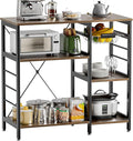 Baker’s Rack, Microwave Oven Stand with Bamboo Frame, 35.43" Coffee Bar with Wire Basket & 6 Hooks, 3-Tier Kitchen Storage Shelf Stand for Kitchen, Living Room, Office, Rustic Brown