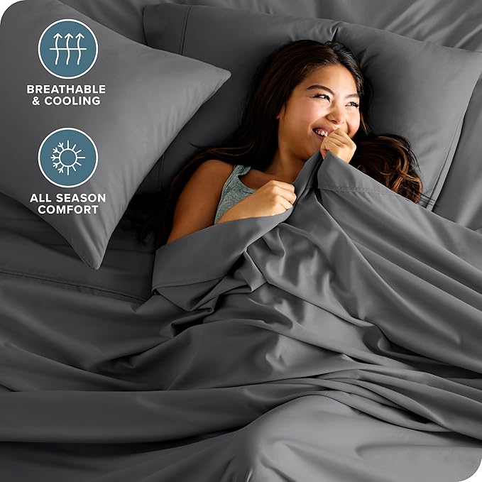 Bare Home Short Queen Sheet Set - 1800 Ultra-Soft Microfiber - Double Brushed - Deep Pockets - Easy Fit - 4 Piece Set - Bed Sheets (Short Queen, Grey)