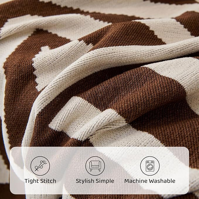 STACYPIK Boho Chocolate Beige Sofa Cover Anti-Slip Reversible Couch Cover for 2 Cushion Couch Soft Chenille Armchair Slipcovers L Shaped Cover for Sectional Furniture Protector for Kids Dogs-71X90IN