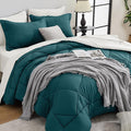 HEVUMYI Queen Comforter Set - 7-Piece All Season Bed in a Bag Queen, Ultra Soft Bedding Set with Comforter, Flat Sheet, Fitted Sheet, Pillowcases, Pillow Shams, Peacock Blue & Ivory