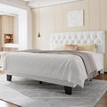 Feonase Velvet Queen Platform Bed Frame with Button Tufted Headboard, Upholstered Bed with Wooden Slats Support, No Box Spring Needed, Easy Assembly, Noise-Free, White