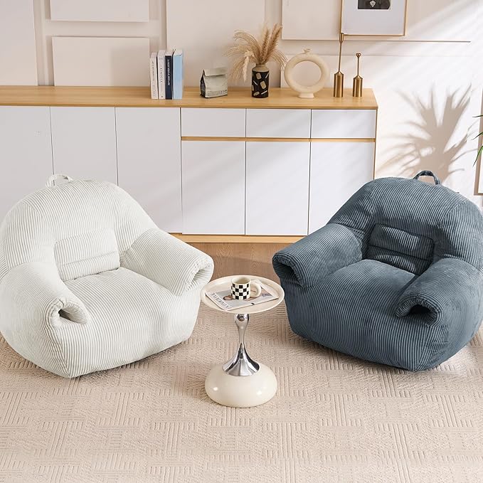 DAICO Bean Bag Chairs for Adults, Giant Bean Bag Chair Comfy Bean Bag Sofa with Handle Corduroy Single Lazy Floor Sofas Accent Chair with Foam for Bedroom Living Room Reading Gaming Grey