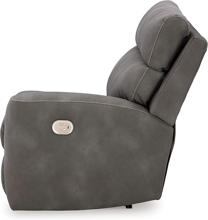 Signature Design by Ashley Next-Gen DuraPella Contemporary Faux Leather Modular Wall Hugger 2-Piece Power Reclining Sectional Loveseat with Adjustable Headrest and USB Ports, Gray