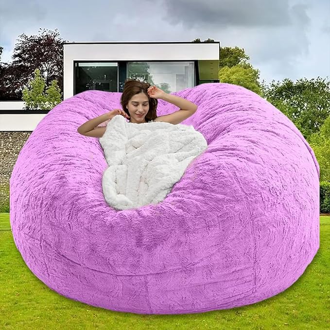 Bean Bag Chair for Adults Kids Without Filling Comfy Oversized Round Beanbag Chair for Stuffed Animal Storage Bedroom Living Room Chairs, 6FT, Purple