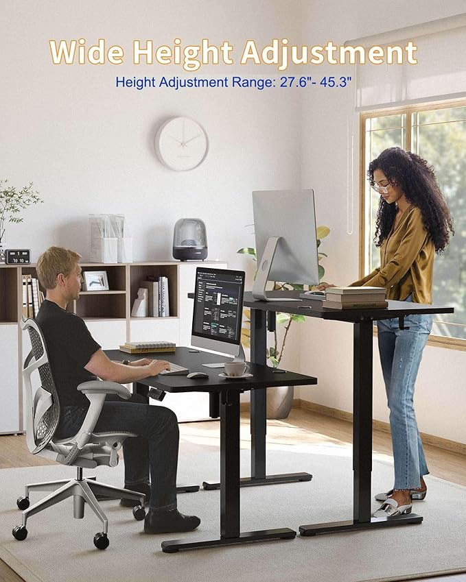 YIHAYO Electric Standing Desk, 48 x 24 Inches Stand Up Desk with Splice Board, Adjustable Height Desk, Computer Desk for Home Office, Black Frame/Black Top
