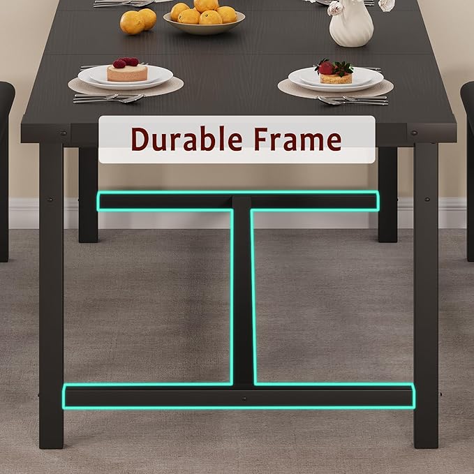 GarveeHome Dining Table Set for 4-6, 63" Extendable Wood Dining Room Table with Corner Protector & 2 Upholstered Benches, Kitchen Table Set for Apartment, Small Space, Easy Assembly, Retro Black