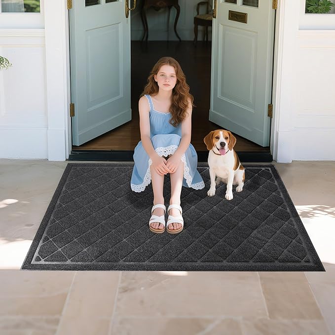 Front Door Mat Indoor Outdoor, 60" x 36" Non Slip Welcome Doormat for Entryway, Heavy Duty Low Profile Entrance Rug for High Traffic Areas, Patio, Outside Entry, Yard, Porch Waterproof