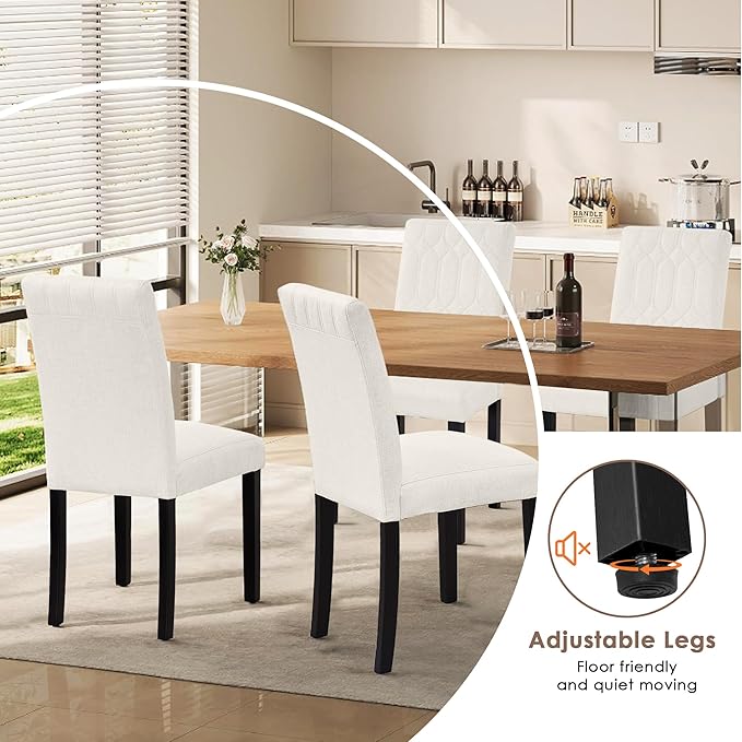 VECELO Upholstered Dining Chairs Set of 4, Modern Accent Parsons with Comfort Seat, Solid Wood Legs w/Rubber Footpads, for Living Room Kitchen, Beige