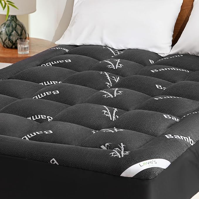 Love's cabin King Size Mattress Topper, Rayon Derived from Bamboo, 900 GSM Breathable Mattress Topper Pad, Thick Pillow Top Mattress Pad with 8"-20" Deep Pocket(78"x80"), Black