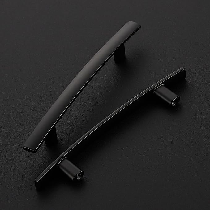 10 Pack Cabinet Handles 3.75" Hole Center - Curved Cabinet Pulls Black Drawer Pulls for Kitchen Cupboard Solid Hardware for Dresser Drawer Arch Hardware