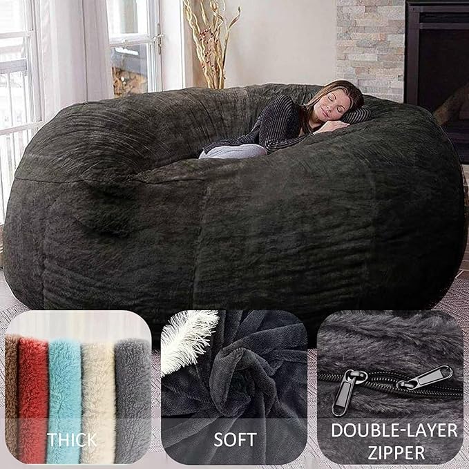 BCU 7FT Big Bean Bag for Adults Kids Without Filling Oversized Bean Bag Chair Cover for Stuffed Animal Storage, Lake Blue