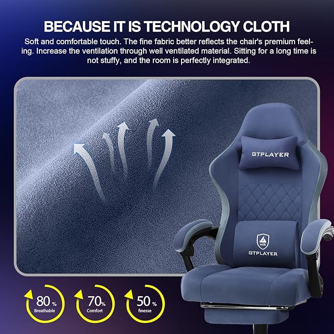 GTPLAYER Gaming Chair, Computer Office Chair with Pocket Spring Cushion, Linkage Armrests and Footrest, High Back Ergonomic Computer Chair with Lumbar Support Task Chair with Footrest