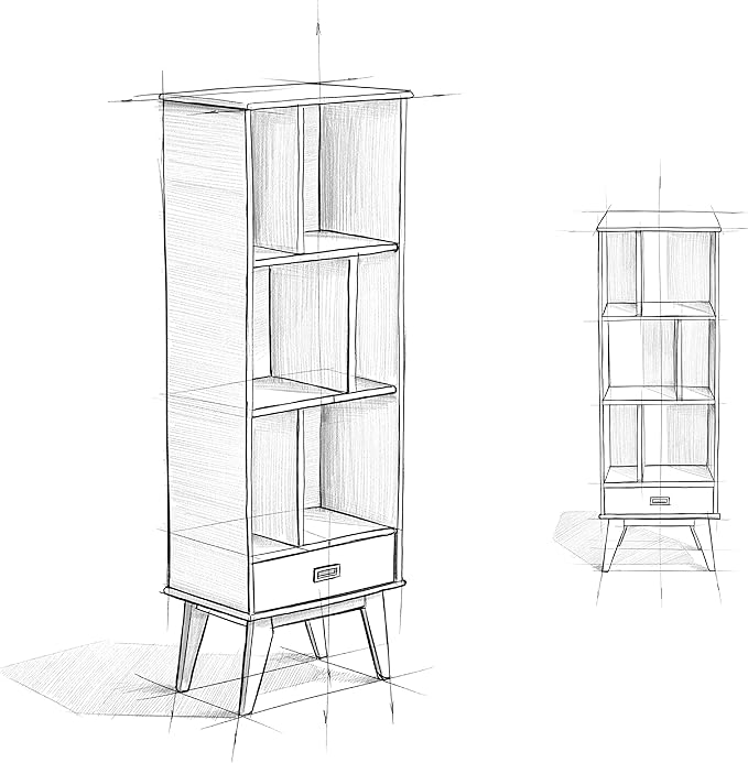 SIMPLIHOME Draper Solid Hardwood 64 inch x 22 inch Mid Century Modern Bookcase and Storage Unit in White for The Living Room, Study Room and Office