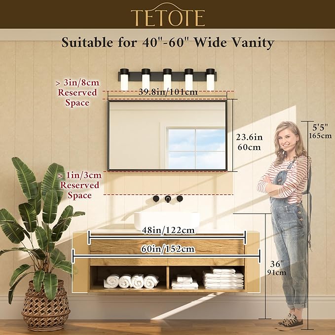 TETOTE Black Framed Mirror for Bathroom Vanity 40" x 24" Matte Black Rectangle Beveled Frame Wall Mirror for Over Sink, Tempered Glass, Modern Farmhouse Bedroom, Entryway, Living Room