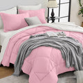 HEVUMYI Queen Comforter Set - 7-Piece All Season Bed in a Bag Queen, Ultra Soft Bedding Set with Comforter, Flat Sheet, Fitted Sheet, Pillowcases, Pillow Shams, Pink & Ivory