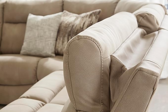 Signature Design by Ashley Next-Gen DuraPella Contemporary Faux Leather Modular Wall Hugger 2-Piece Power Reclining Sectional Loveseat with Adjustable Headrest and USB Ports, Light Brown