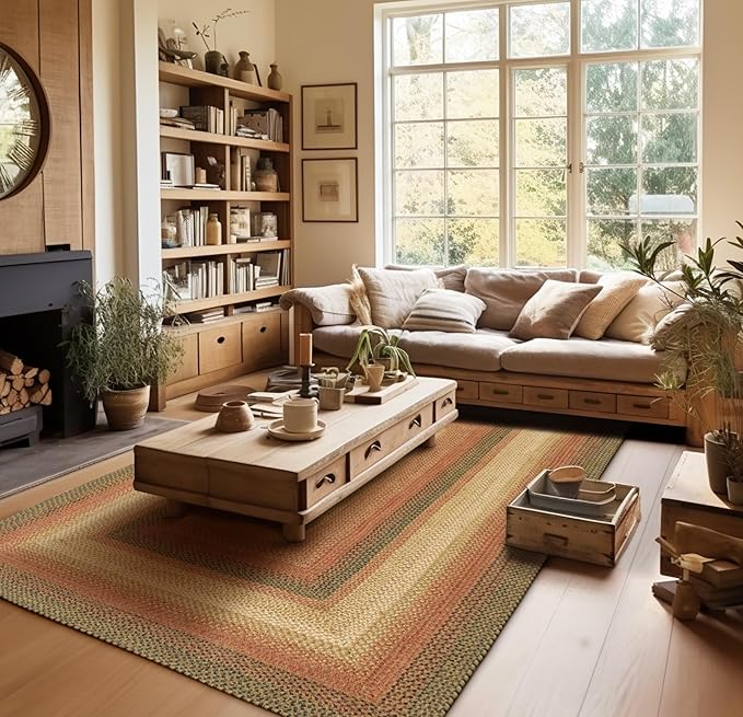 Russet Multicolor Jute Braided Area Rug, 6x9' Rectangle - Warm Country Decor, Perfect for Living Rooms and Dining Rooms - Pet Friendly and Easy to Clean