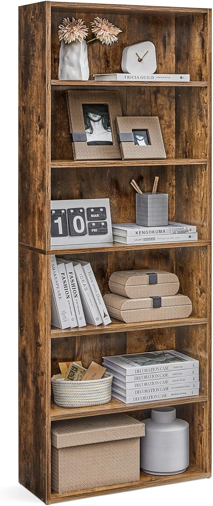 VASAGLE CUSTOS Collection - Bookshelf, 6-Tier Bookcase, Book Shelf, Open Storage Shelf, 9.4 x 23.6 x 63.3 Inches, for Living Room, Home Office, Dinning Room, Rustic Brown ULBC166X01