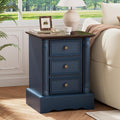 Nightstand with 3 Drawers, Rustic Night Stand 18' Wide Side Table with Storage, Mid-Century Modern Couch End Table with Vintage Handles, Small Dresser for Bedroom, Living Room, Indigo Blue