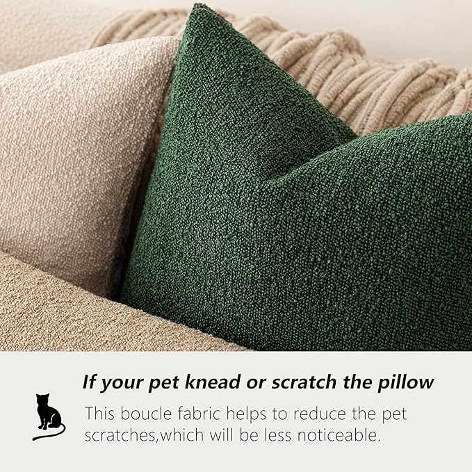 Foindtower Set of 2, Decorative Textured Boucle Throw Pillow Covers Accent Solid Pillow Cases Neutral Cozy Couch Cushion Case for Chair Sofa Bedroom Living Room Home Decor 26x26 Inch Pine Green