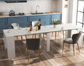KEIKI 20-118.5"L Extendable Foldable Dining Room Table for 1-10 People, Wood Multifunctional Rectangle Expandable Console Kitchen Living Meeting Room Furniture, 6 Tabletop Length Options, Marble White