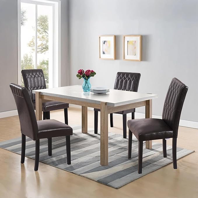 VECELO Upholstered Dining Chairs Set of 4, Modern PU Leather Accent Parsons, Solid Wood Legs w/Rubber Footpads, for Living Room Kitchen, Coffee