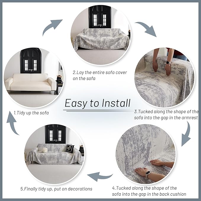 MYSKY HOME Couch Cover for Sectional Sofa Set - Washable Pet Couch Cover, 3 Cushion, Chenille, Multi-Use, 71" X134"