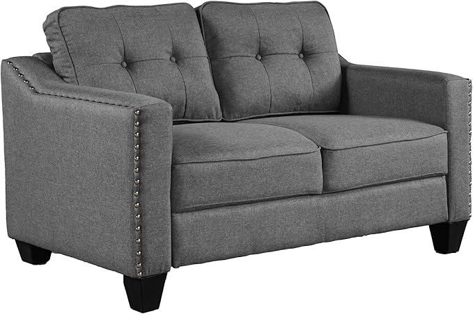 FANYE 3 Pieces Living Room Furniture Sets Include Sofa, Loveseat and Armchair, Linen Fabric Upholstered Sectional Couch with Classical Rivets Decor and Tufted Back Cushions, Retro Gray Sofa & Couch