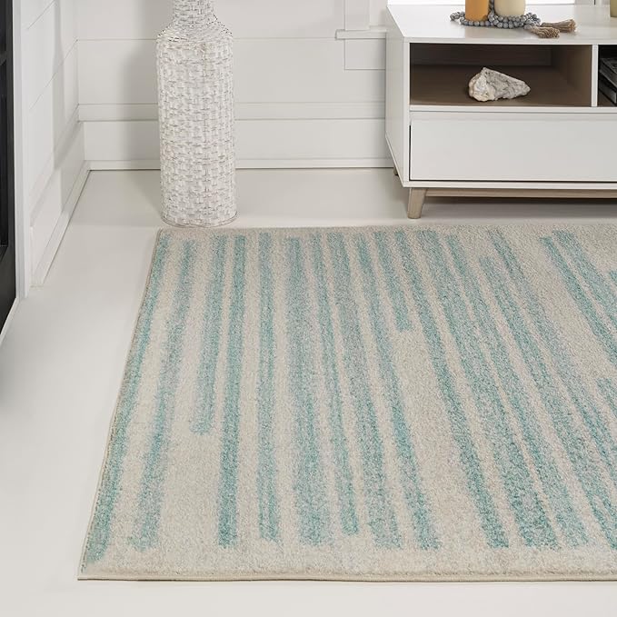 JONATHAN Y Khalil Modern Berber Stripe Cream/Turquoise Indoor Area Rug, 3x5, Contemporary, Bohemian, Easy-Cleaning for Living Room, Bedroom, Kitchen, Pet Friendly, Non-Shedding (MOH207B-3)