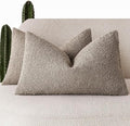 Foindtower Pack of 2 Textured Boucle Throw Pillow Covers Accent Solid Decorative Lumbar Pillow Cases Cozy Couch Cushion Case for Chair Sofa Bedroom Living Room Home Decor 12x20 Inch Light Taupe