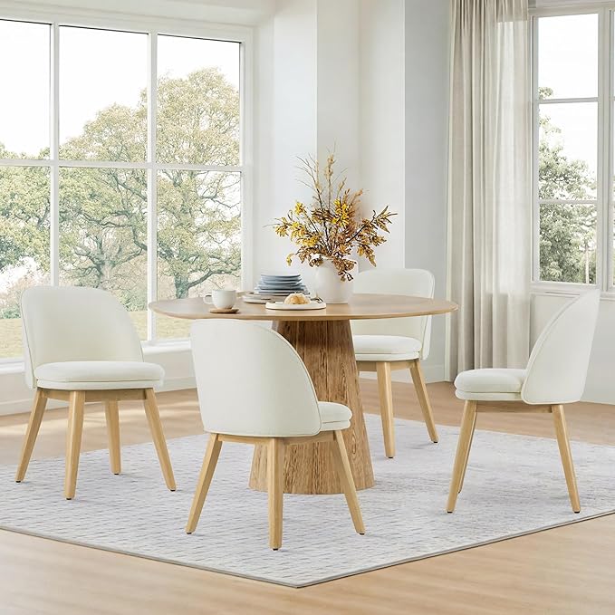 Wooden Dining Chairs Set of 4, Fabric Upholstered Modern Dining Room Chairs with Double-Layer Thick Seat Cushion & Ergonomic Backrest for Restaurant, Kitchen and Café, 2 Boxs