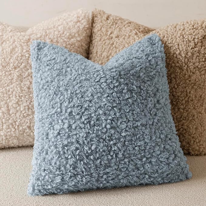 Foindtower 2 Pieces 24x24 Inch Misty Blue,Faux Fur Throw Pillow Cover Accent Sherpa Furry Pillow Covers Fuzzy Soft Pillowcases Cozy Sheepskin Decorative Fleece Cushion Case for Bed Couch Living Room