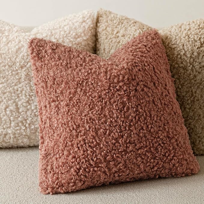Foindtower 2 Pieces 24x24 Inch Dusty Pink, Faux Fur Throw Pillow Cover Accent Sherpa Furry Pillow Covers Fuzzy Soft Pillowcases Cozy Sheepskin Decorative Fleece Cushion Case for Bed Couch Living Room