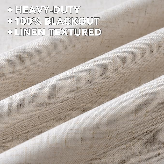 H.VERSAILTEX Linen Curtains 100% Blackout Curtains for Bedroom 63 inch Long Full Light Blocking Nature Linen Blended Window Curtains for Living Room Nickel Grommet (2 Panels, Heathered Natural)