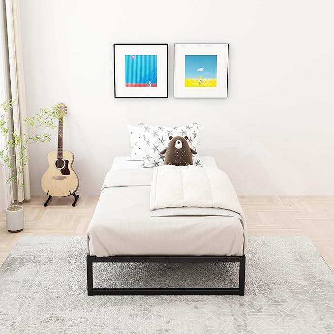 12 Inch Twin Size Bed Frames Heavy Duty Metal Twin Platform Bed Frame No Box Spring Needed, Noise Free, Easy Assembly, Black