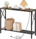 Tajsoon Console Table with Charging Station, 41.8" Entryway Table with Shelves, 2-Tier Narrow Sofa Table, Long Behind Couch Table, for Entryway, Foyer, Living Room, Hallway, Brown & Black