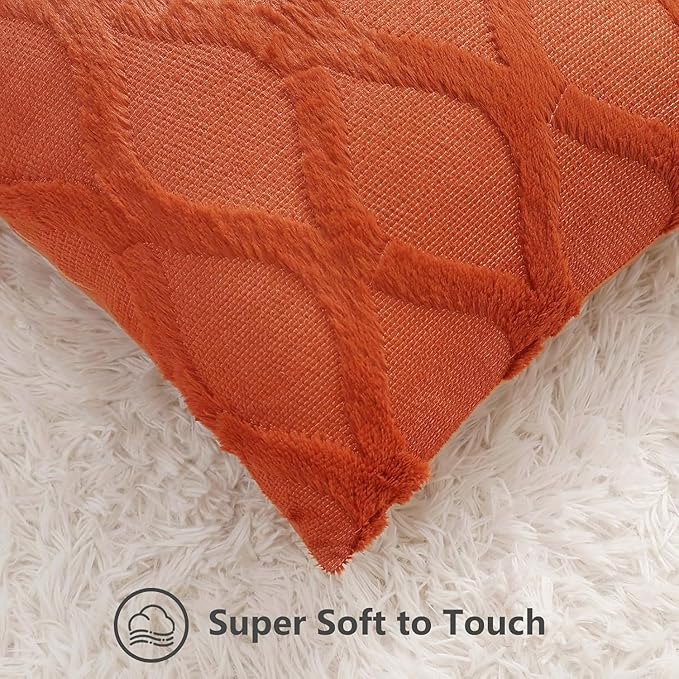 decorUhome Fall Throw Pillow Covers 12x20 Inch Set of 2, Soft Plush Faux Fur Wool Lumbar Rust Couch Pillow Covers, Decorative Neutral Pillow Cases for Bed Sofa Living Room Home Decor