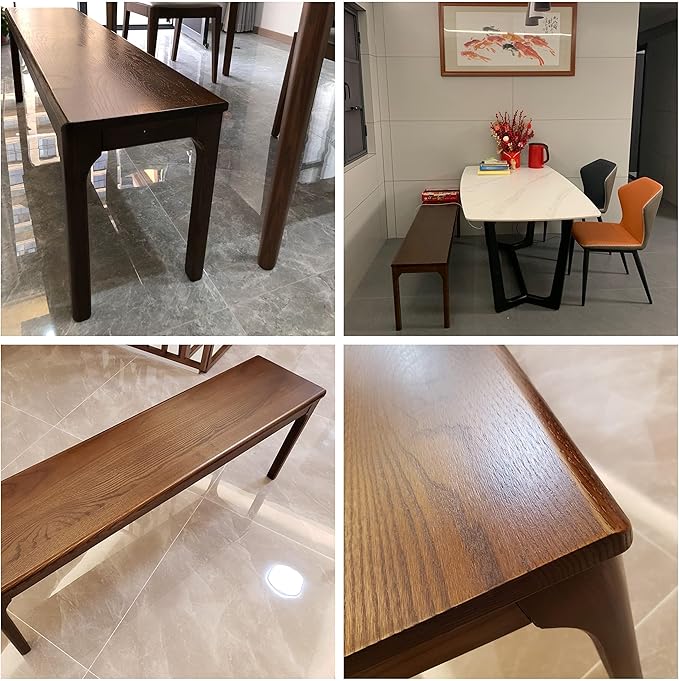 6 FT Dining Bench, Wood Solid Oak Wooden Bench Indoor Dining Room Home Bedroom Bed End Restaurant Modern Hallway Furniture (Walnut Color, 72”W x 13.8" D x 17.7" H)