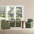 Upholstered Dining Chairs with Casters Easy Assembly Side Deskchair with Rollers for Diningroom, Living Room, Green, 4 Box