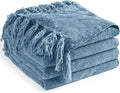 Chenille Throw Blanket for Couch 60"X 80" Twin, Soft Cozy Throws with Fringe Tassel for Bed Sofa Chair Cover, Lightweight Knitted Decorative Boho Blankets for Living Room, Dusty Blue